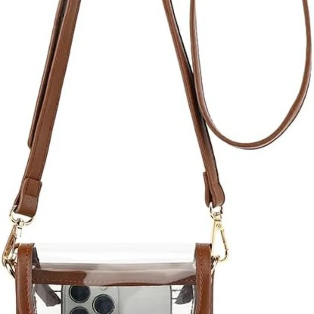 Small Clear Purse Faux Leather Crossbody Stadium Bag for Concerts Events